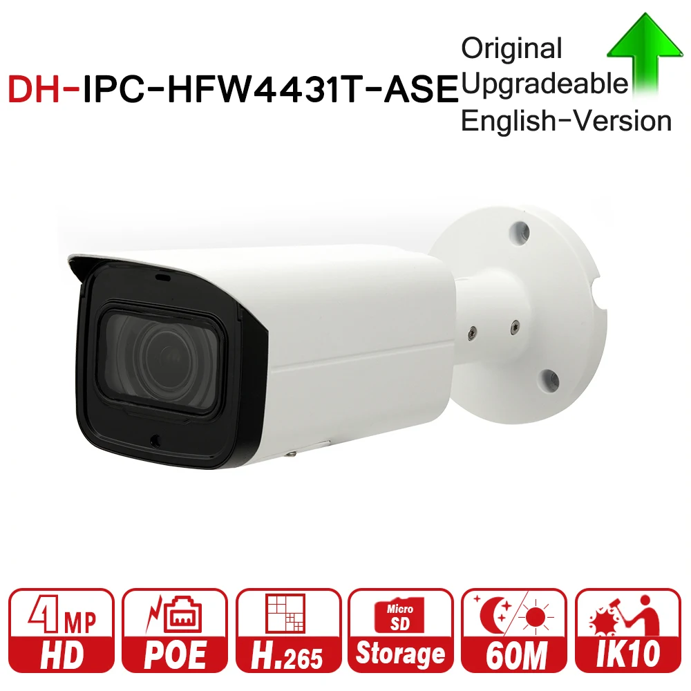 

DH IPC-HFW4431T-ASE 4MP WDR IR Mini Bullet Network IP Camera H.265 Smart Detection Support Micro SD Card 60m IR IP67 IK10 PoE