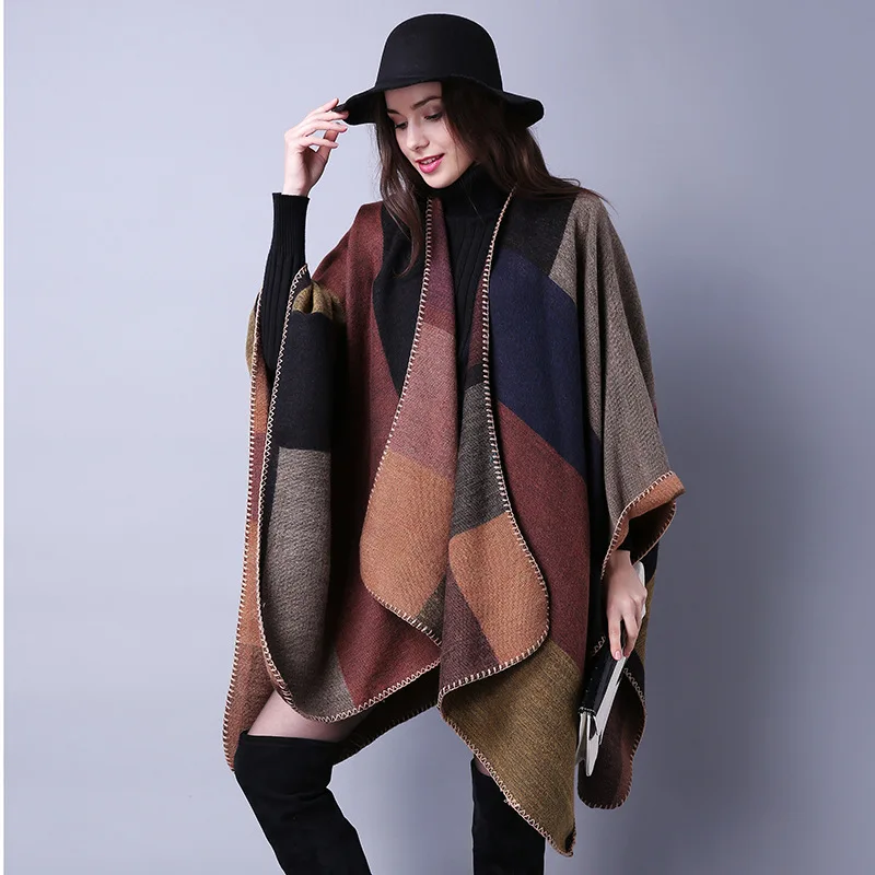 2016 Big Cashmere Scarf Ponchos And Capes font b Tartan b font Plaid Scarf Blanket Oversized