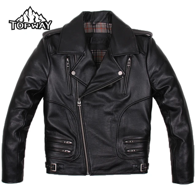 Cheap High Quality Genuine Cowskin Leather Coat Men Big Lapels Locomotive Jacket Motorcycle Winter Warm Anti-Wear Jaqueta Motoqueiro