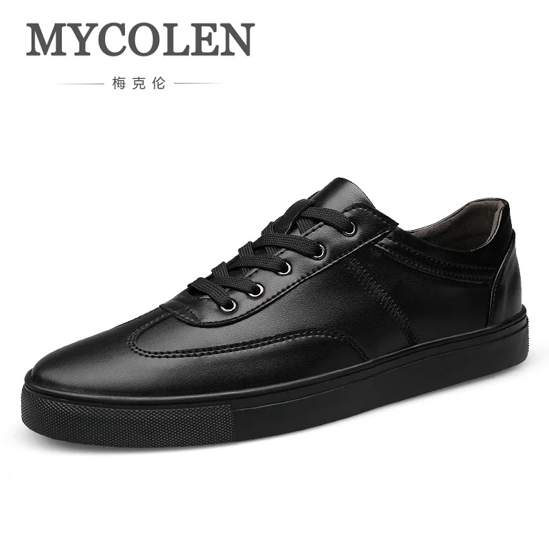 

MYCOLEN New Spring/Autumn Black White Men Shoes Leather All-Match Men's Flat Fashion Minimalist Design Elegant Men Shoes Tenis