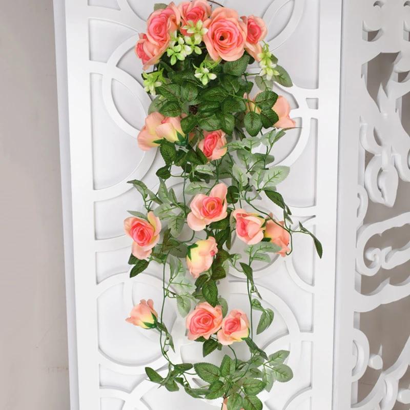 5 вилок, 18 головок, искусственные цветы, лоза плюща, искусственные розы из шелка для дома, Свадебный декор, подвесная гирлянда, цветы с зелеными листьями - Цвет: as picture