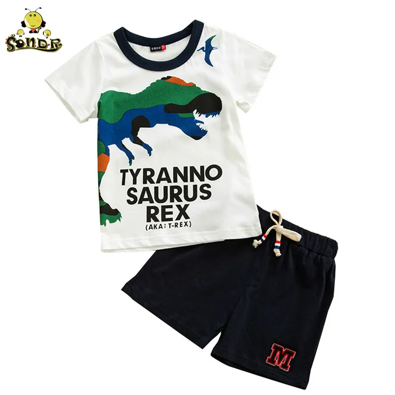 

Summer Kids boys clothing Toddler Children Clothing Set Outfits girls suits Cartoon dinosaur costume Print T-shirt Tops+Shorts