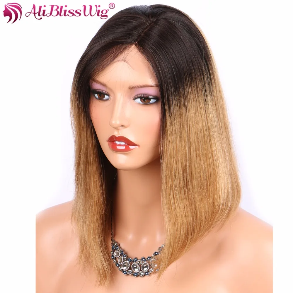 AliBlissWig Ombre Human Hair Wig T1B/27 Ombre Bob Wig 14Inch Brazilian