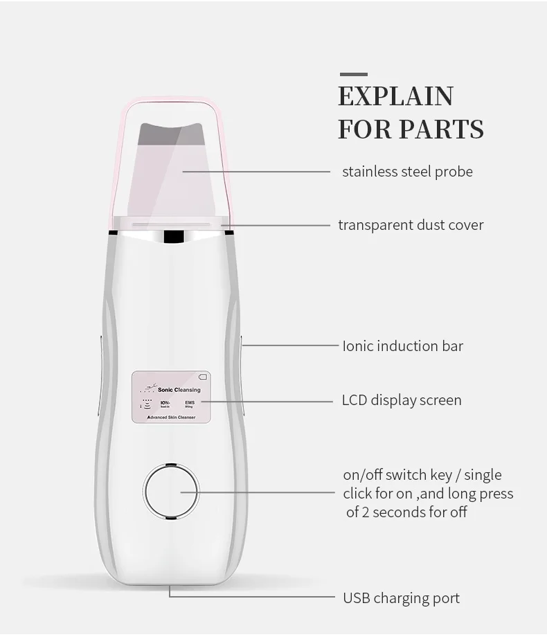 Ультразвуковая ионная Глубокая очистка кожи скруббер пилинг Лопата для лица очиститель пор для удаления черных точек для лица подтягивающее устройство перезаряжаемое