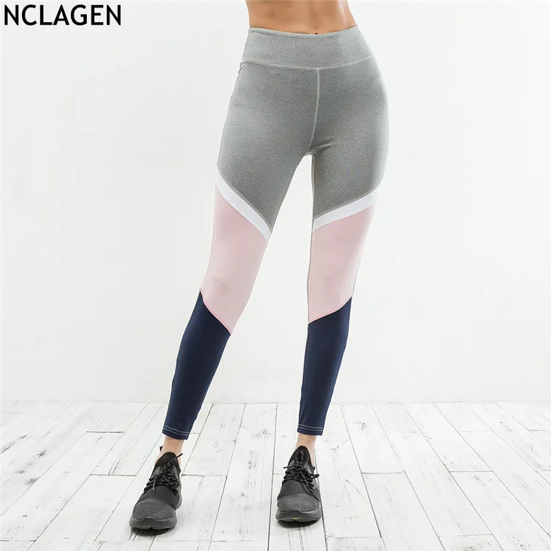 

NCLAGEN 2018 New Women Contrast Color Patchwork Leggins Casual Slim Fit Fitness Sporting Workout Gyms Yoging Elastic Leggings