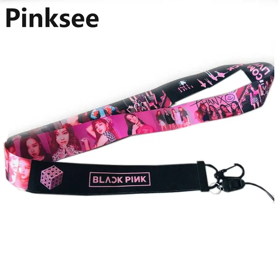 Kpop Черный Розовый Bangtan брелок для мальчиков Lanyard LISA JENNIE Рисунок брелок Брелок для телефона Ремешок Модные вентиляторы ювелирные аксессуары - Цвет: Серебристый