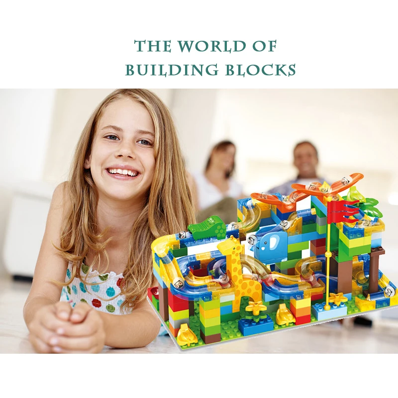 Buy 168PCS Marble Race Run Slide Bricks Maze Ball Track Building Blocks Assemble City Brick Set Toys For Children Jungle Adventure