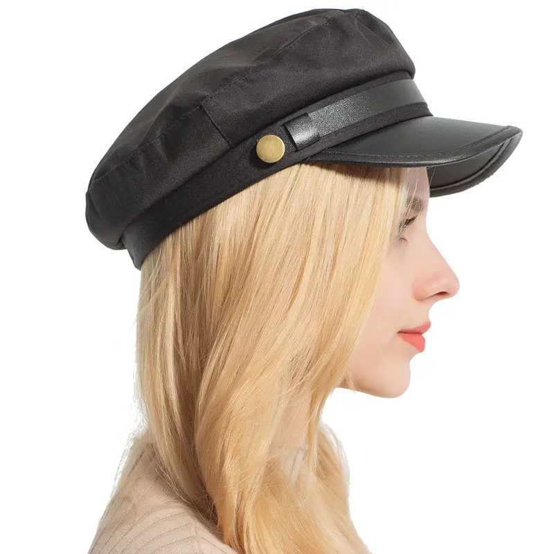 AETRUE модные шапки в стиле милитари для женщин Gorras из искусственной кожи одноцветные Восьмиугольные шляпы для женщин девочек плоский верх Черная Женская Бейсболка