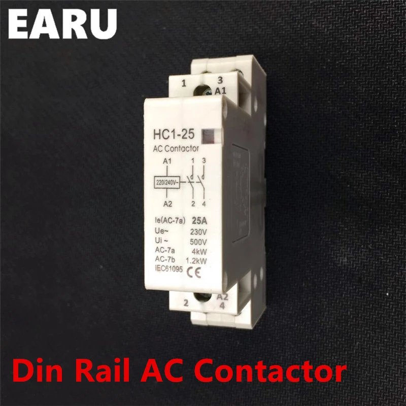 Din рейка 2P 25a 220 В/230 В 50/60 Гц AC контактор для дома Module 1NO 1NC + 2NO 2NC отеля тихий