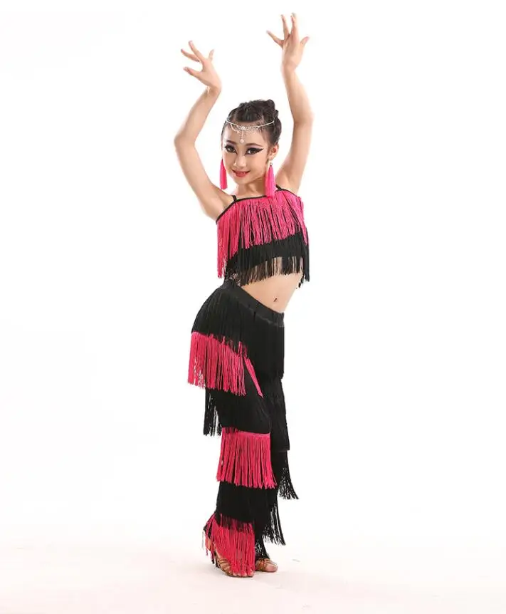 Latin Dance Dresses For Sale Ballroom Plus Size Fringe Tassel Dress Pants Sequin Fringe Salsa Samba Costume Kids Girls