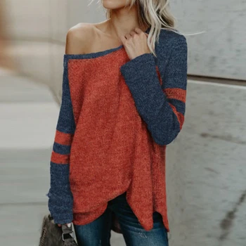 

Spring Women Sexy Irregular Tops Oblique Shoulder Ladies Fashion Casual Loose Top Long Sleeve Kitted Sweaters 6Q1786