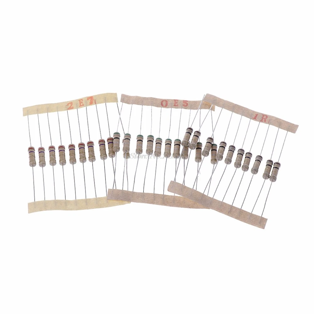 300Pcs Resistor Kits 1W 5% 0.1-750 Ohm Carbon Resistor 30 Values Resistance Set
