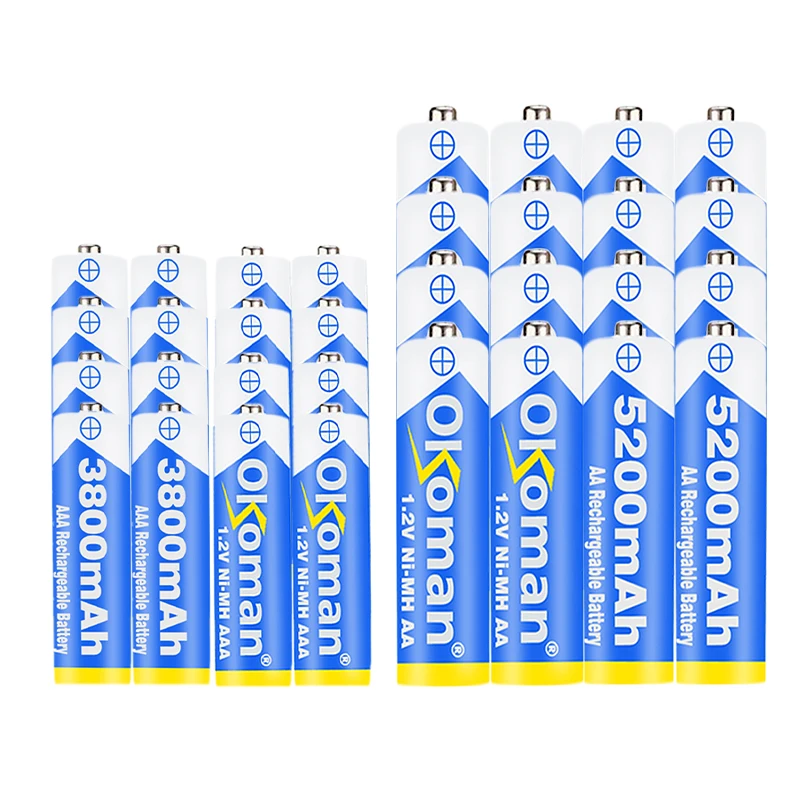 Okoman Высокое качество 5200 мАч NI MH AA Аккумуляторы+ AAA батарея 3800 мАч перезаряжаемая батарея NI-MH 1,2 В AAA батарея