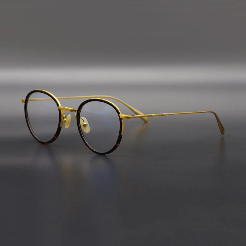 B титановые винтажные мужские прозрачные круглые очки, брендовая Ретро Прозрачная Оправа очков, мужские оптические оправы для очков, женские очки - Цвет оправы: Black Gold