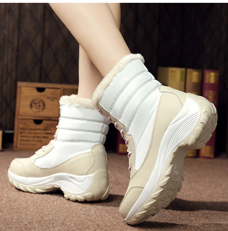 Botas de nieve impermeables para Mujer, botines con plataforma para  mantener el calor, tacón grueso de piel, invierno, 2019 - AliExpress Calzado