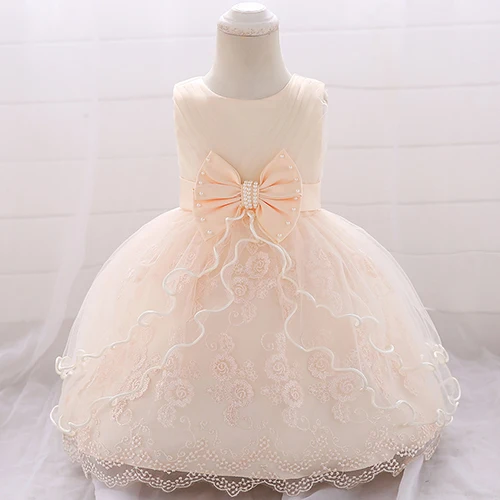 Новогоднее платье для маленьких девочек 0-24 месяцев, платья для маленьких девочек на день рождения 1 года, кружевное платье принцессы для дня рождения, Vestido - Цвет: Beige