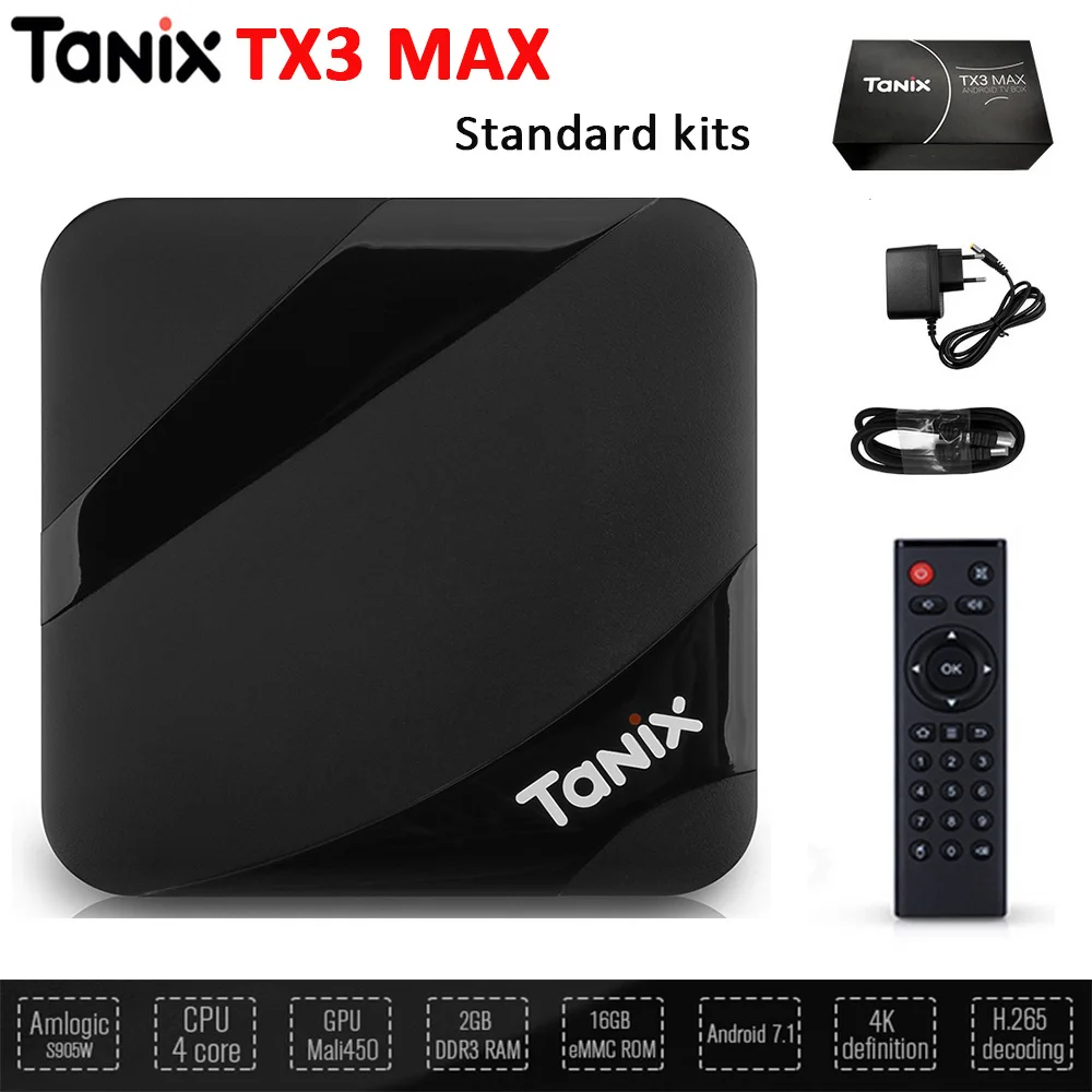 ТВ-приставка Tanix TX3 Max Android 7 1 Smart TV Box Amlogic S905W HDMI H.265 4K 2 ГБ + 16 Гб Bluetooth приставка