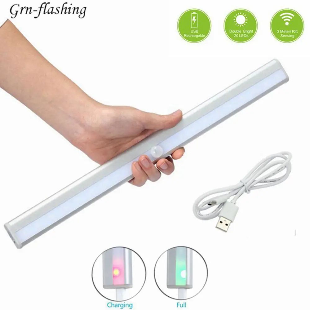 

5V Under Cabinet Light 20 Led PIR Motion Sensor Lamp USB Rechargeable light for Wardrobe Cupboard Closet Kitchen WC night light