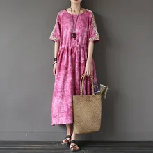 Женское длинное платье летнее стильное винтажное платье с вышивкой Vestidos свободный халат Femme льняные вечерние платья больших размеров HY383