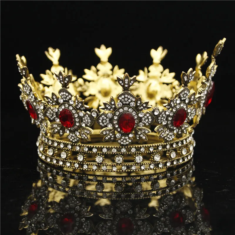 Винтаж золото невесты головной убор Королевский queen King диадема хрустальные свадебные аксессуары Pageant украшения для волос тиары и короны