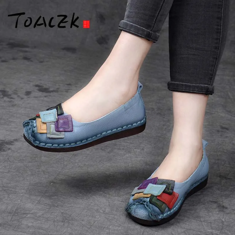 

Spring women's shoes genuine leather ethnic style hand-sewn shallow mouth single shoes women's flat shoes soft sole mother shoes