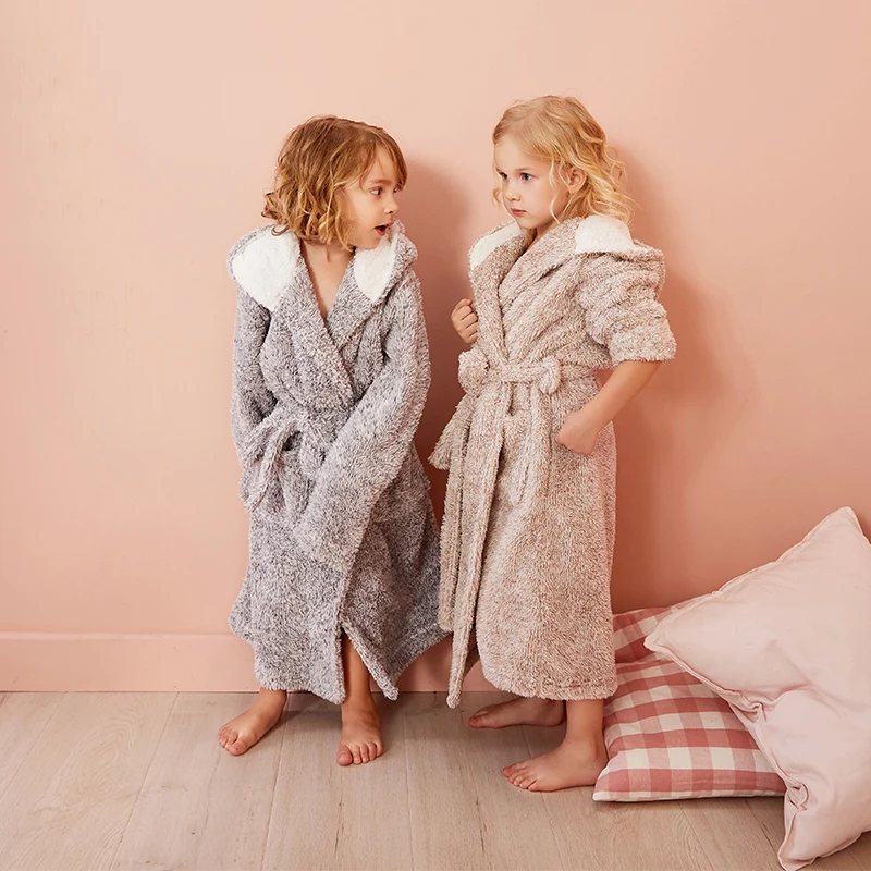 Online Kinder Bademantel Einfarbig Cartoon Hoodies Mädchen Nachtwäsche Bad Handtücher Kinder Weichen Bademantel Pyjamas 4 13 Jahre kinder kleidung