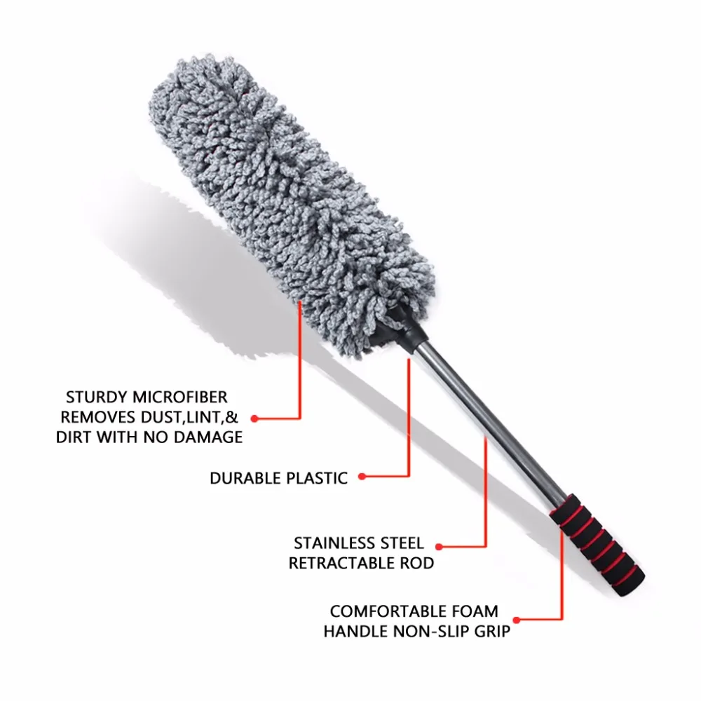 Microfiber Car Cleaning Duster Lint Wax Polishing Tool Extendable Handle (3)