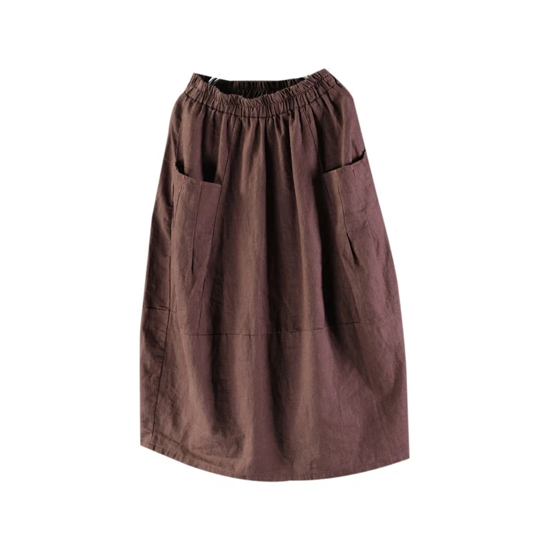 beige Hot Summer Waist coffee A Solid Green Skirts Yellow Vintage Elastic khaki 2019 Color Women deep Linen Saia Faldas Sale Cotton line Olive rwr0P1q