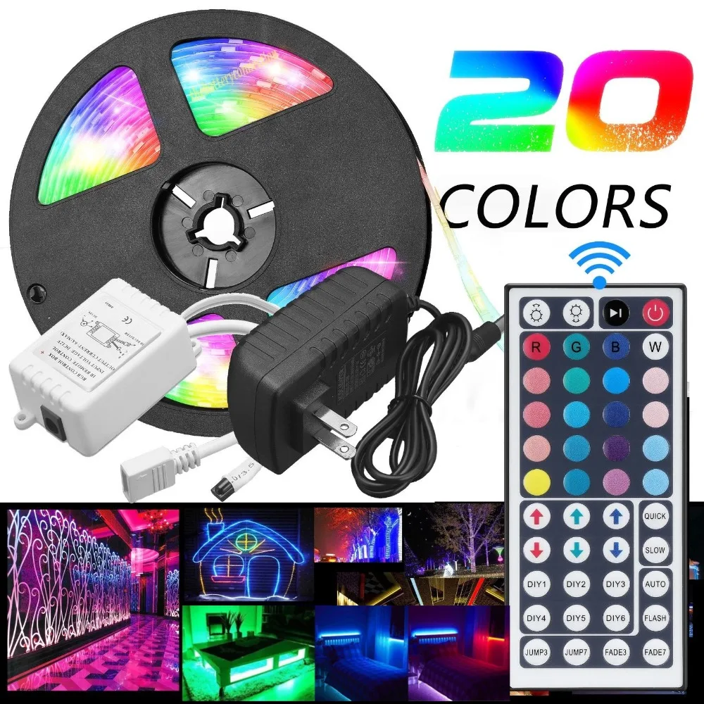 

Full Kit 5M RGB Waterproof LED Strip Light 5050 SMD 60LEDs/M + 44 Key Remote controller + 12V Power adapter RGB Led Stripe Tape