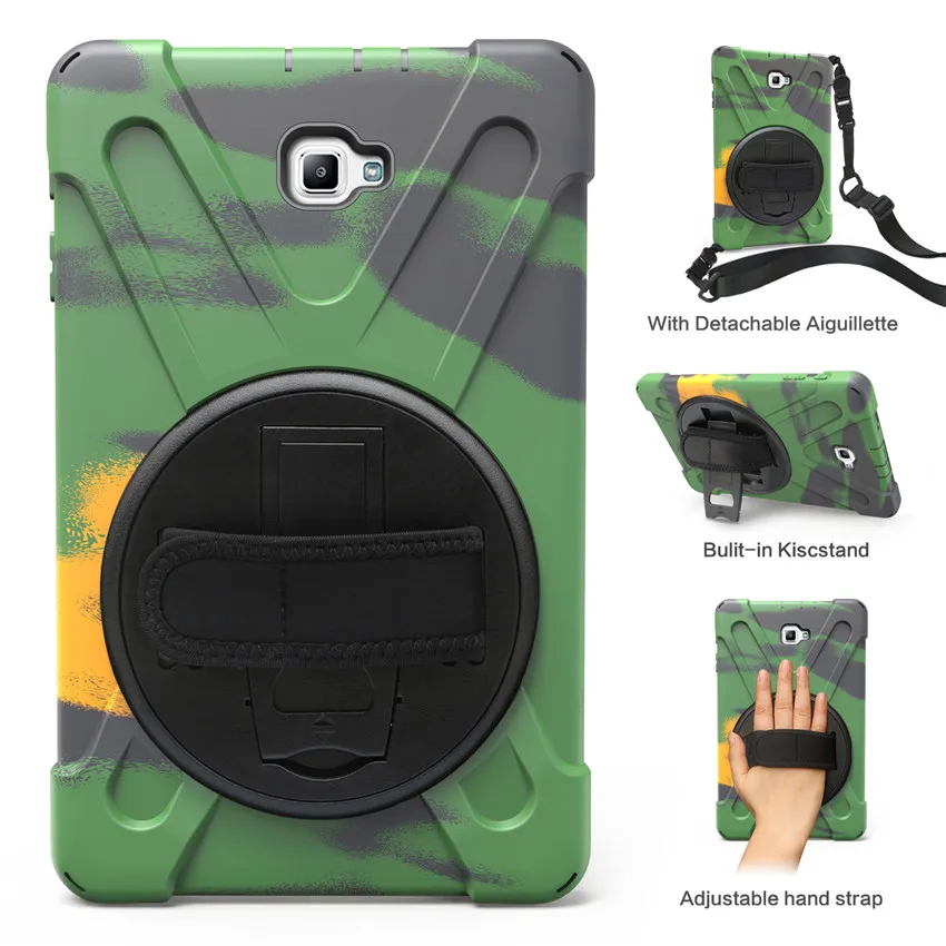 Чехол для samsung Galaxy Tab a 10,1 t580 T585 T580N, для планшета, для детей, безопасный, противоударный, бронированный, твердый чехол+ ремешок на руку и шейный ремень - Цвет: Camouflage