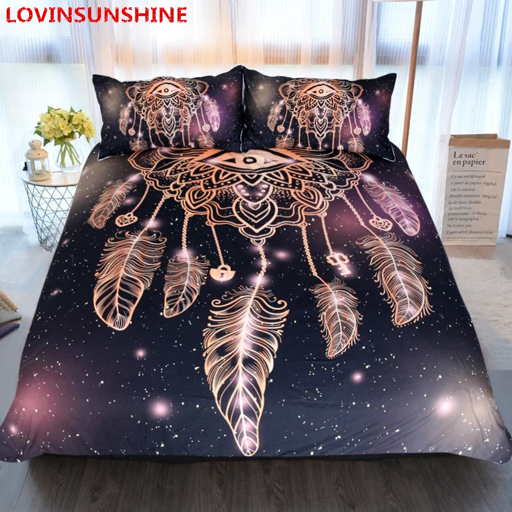 Big Offer Luxury Feather Pattern Bedding Set Golden 3d Duvet Cover