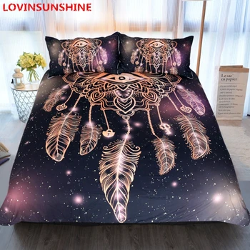 

Luxury Feather Pattern Bedding Set Golden 3D Duvet Cover Mandala Boho Bedclothes Feather Pattern 3pcs King Queen Quilt Cover set