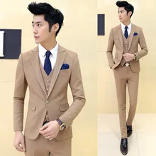 ( Jacket + Pants ) 2018 Men’s Fashion Boutique Cotton Solid Color Suit Groom Wedding Dress Suits Male Formal Business Suits Men