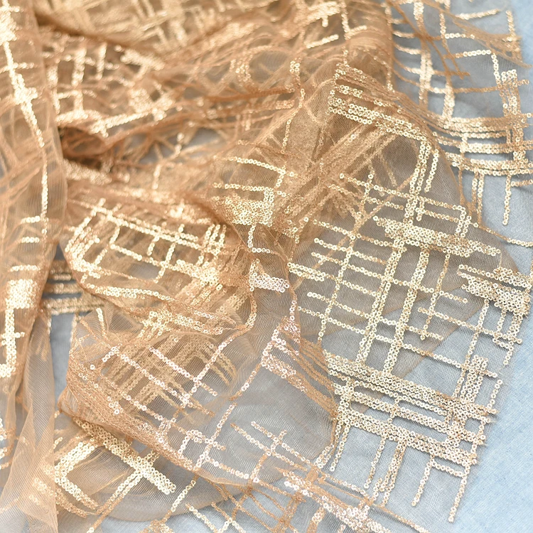 

sequins horizontal and vertical stripes lace fabric handmade DIY wedding dress mesh fabric black white silver champagne gold