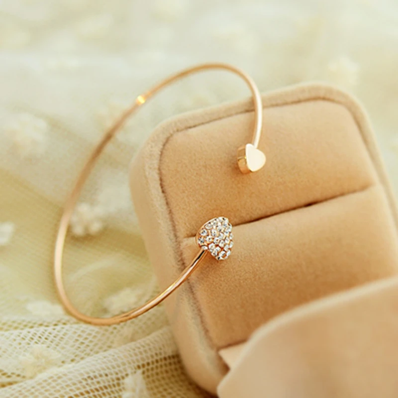 NS53 модные ювелирные изделия золотого цвета сердце манжеты браслеты и браслеты для женщин Высокое качество Шарм Кристалл Камни Браслеты подарок