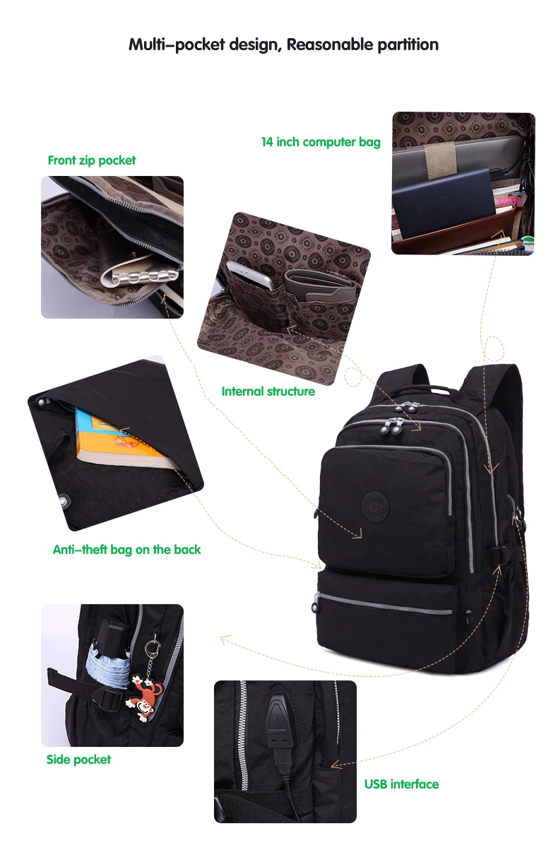 TEGAOTE, женские школьные рюкзаки, Противоугонный рюкзак с USB зарядкой, мужской рюкзак для ноутбука, школьные сумки для девочек-подростков, Mochila, для путешествий