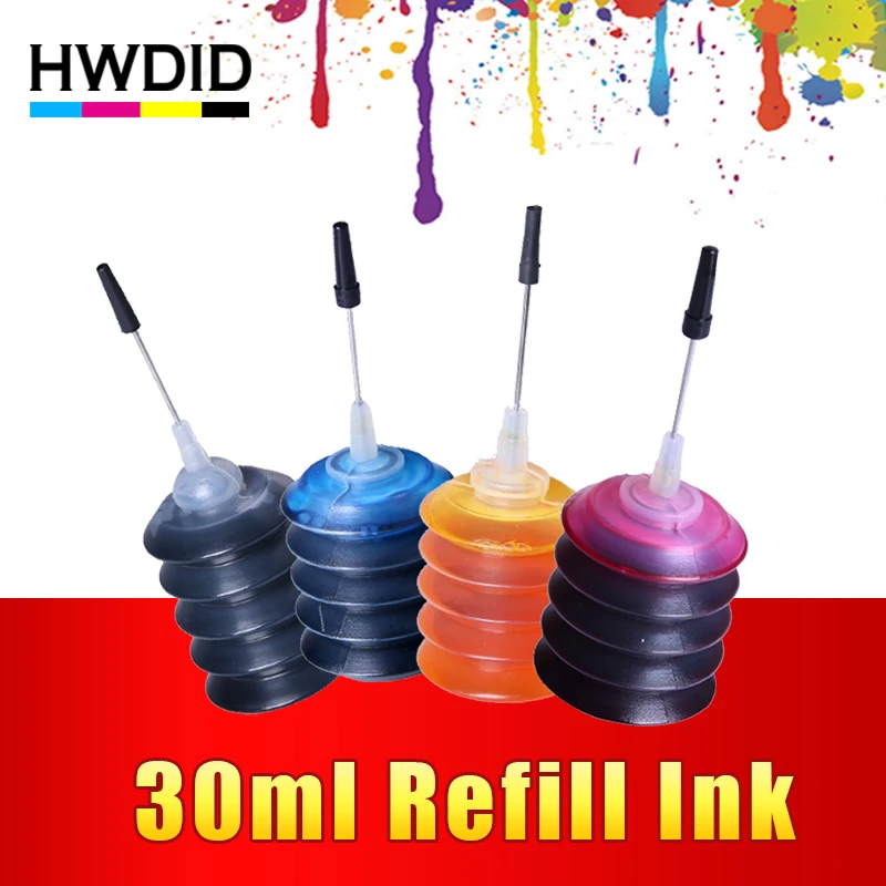 HWDID 4 шт. универсальные чернила для краски 30 мл K C M Y Refill HP Canon Brother Epson Для 21 22 301 302