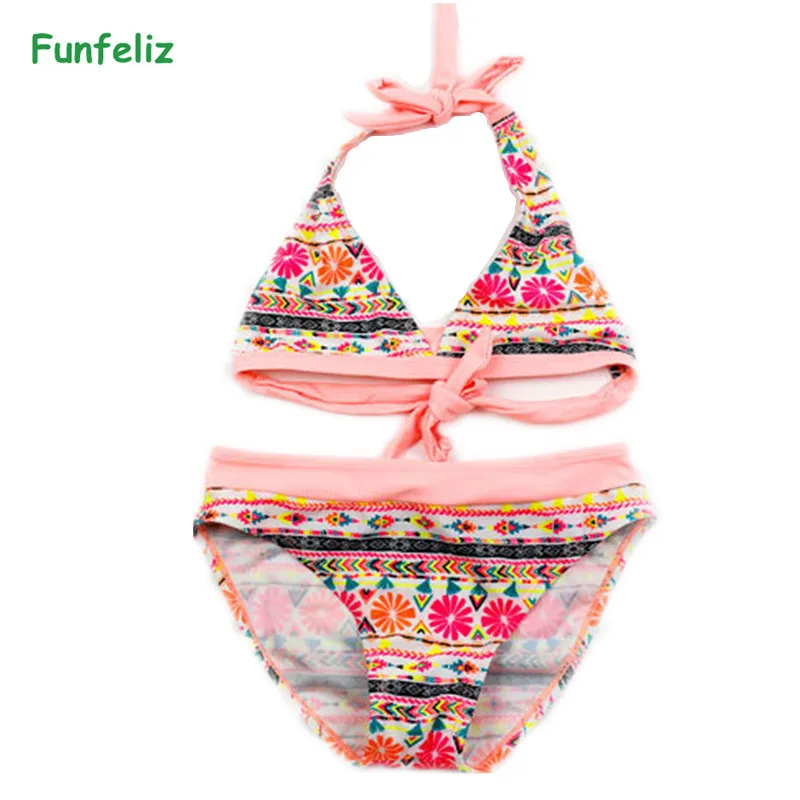 Funfeliz Купальник для девочек 2018 детский купальный костюм из двух предметов с
