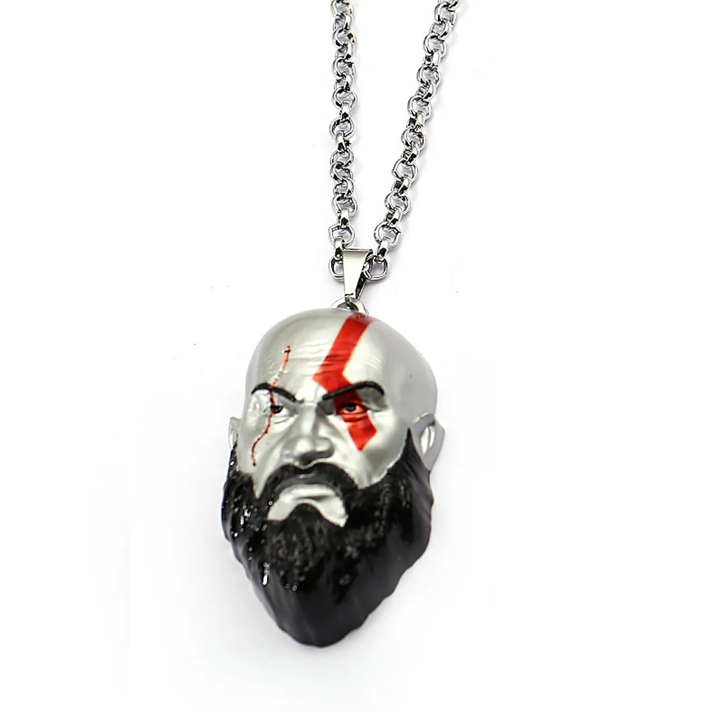 

God of War 4 Kratos Keychain Necklace Figure Kratos Head Sculpture Key Ring Pendants Cosplay Figure Accessories Toys Doll Gift