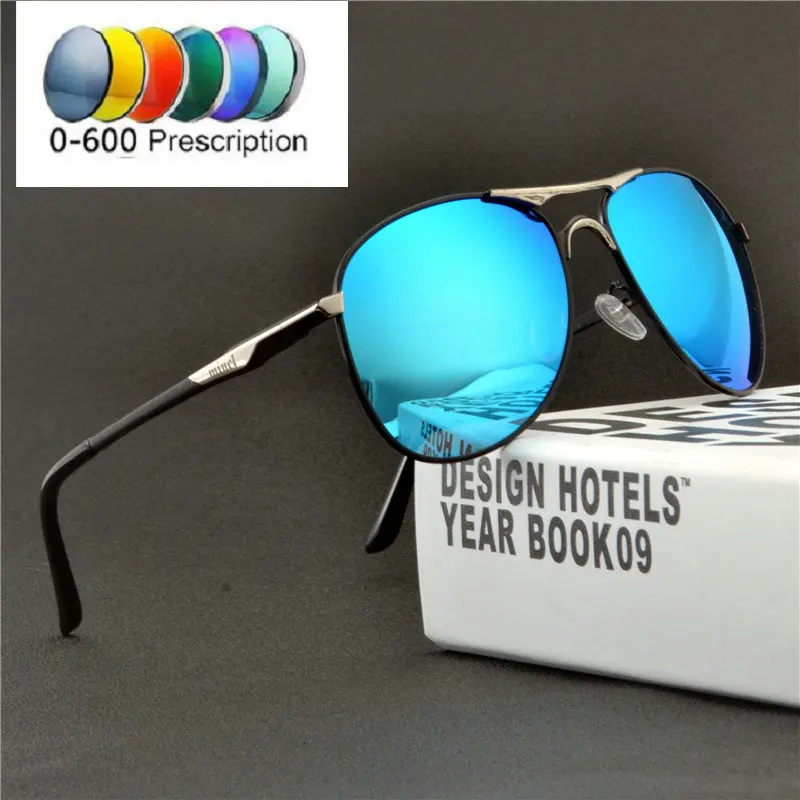 Классические мужские поляризованные солнцезащитные очки для близорукости, Ретро стиль, мужские диоптрии по рецепту, 0-6,0, оптические красные зеркальные Мужские очки для чтения, NX - Цвет линз: silver-blue lens-0