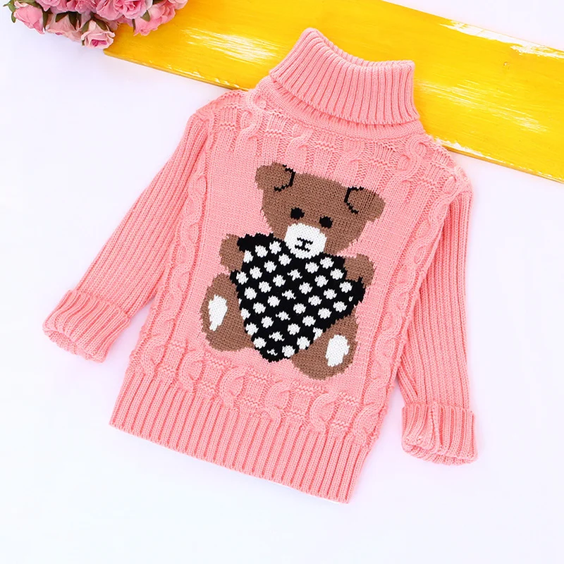 Г., осенне-зимний свитер для мальчиков пуловер с воротником под горло для маленьких девочек-подростков хлопковый детский вязаный свитер Топ для мальчиков 2, 3, 4, 6, 8 лет - Цвет: bear-pink