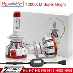 BraveWay H4 Led H7 H8 H9 H11 H1 HB3 HB4 светодиодные лампы 9005 9006 фар 12000LM автомобиль свет H7 Canbus 12 V авто лампы 6500 K мотоцикл