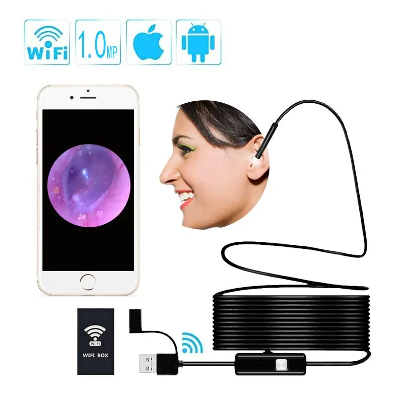 $27.88 | WiFi Ear Endoscope 1.0MP HD Digital Ear Otoscope Inspection Camera Ear Cleaning Endoscope with 6 LED Light Compatible for iPhone