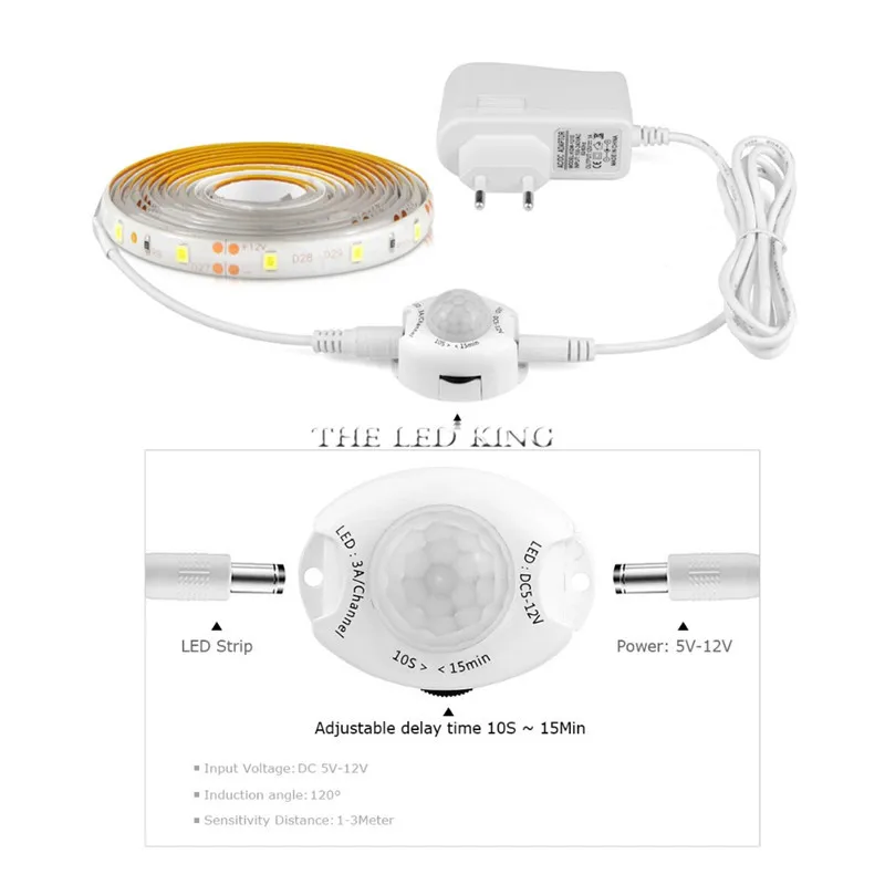 LED Night Light Strip Smart Turn ON OFF fita de led not waterproof SMD2835 bandeau led Bedroom pir motion sensor LED Strip Light