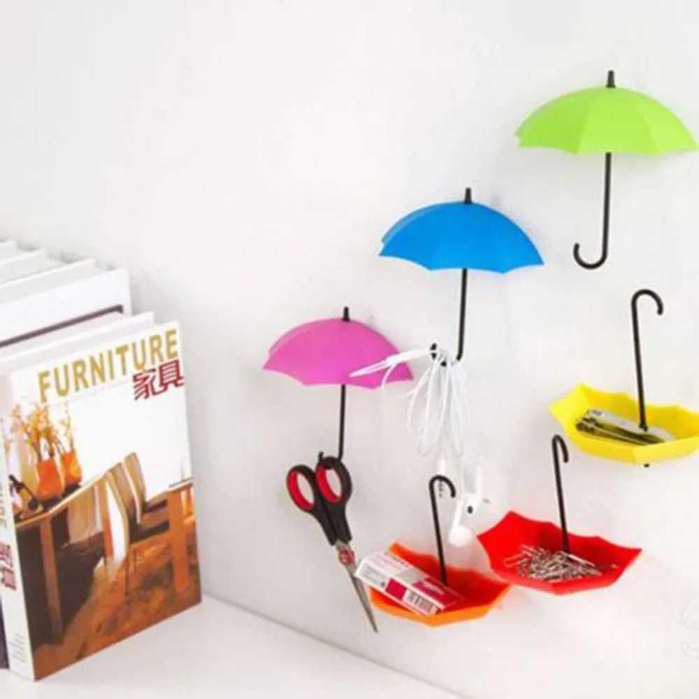 

2016 NEW 3Pcs Colorful Umbrella Wall Hook Key Hair Pin Holder Organizer Decorative