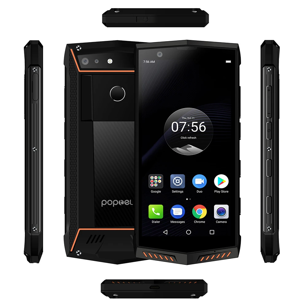 Poptel P60 Прочный 6 ГБ 128 4G, мобильный телефон с функцией IP68 Водонепроницаемый 5,7 дюймов 5000 мА/ч, Android8.1 Face ID 16.0MP сзади Камера смартфон