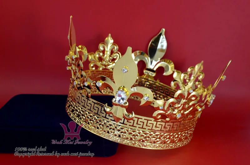Мужская Королевская корона имперский средневековый короны Косплей модель шоу королева ювелирные изделия для волос Золотой Принц шиньон Винтаж короны Mo198