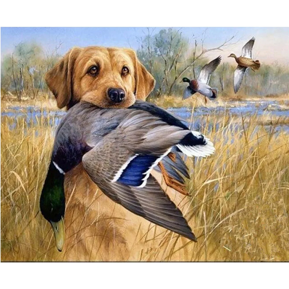 

DIY Diamond Painting Dogs and geese 5D Cross Stitch Mosaic Needlework round Rhinestone 5D Diamond Embroidery Home Decor KL371