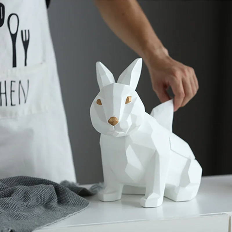 Creative Geometry Rabbbit Tissue Holder Cassette Paper Holder Pumping Tray Living Room Coffee Table Decoration Rabbit Best Gift