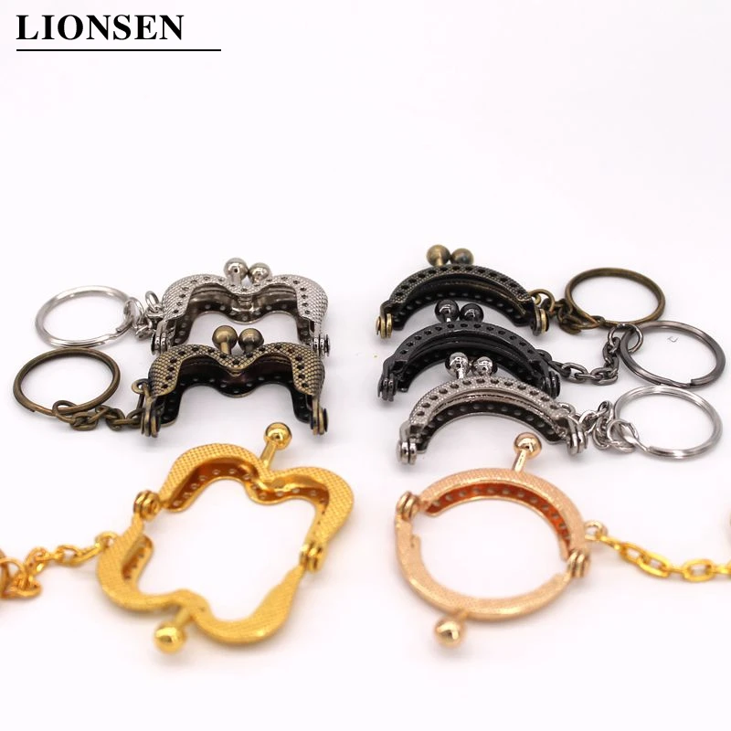 Lionsen 4cm Metal Coin Purse Bag Change Purse Frame with Keychain 5 colors Frame Kiss Clasp Lock DIY Craft wallet accessaries